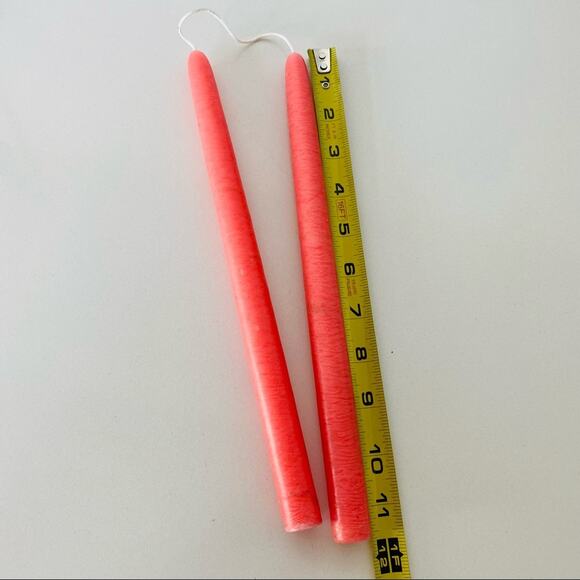 NEW ANTHROPOLOGIE Salmon Pink 11” Classic Paraffin Wax Taper Candle Sticks S/2 - Picture 4 of 5